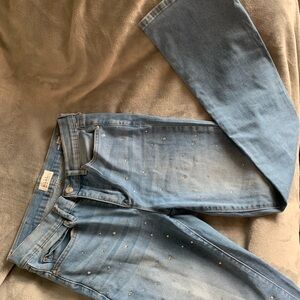 Light Blue Denim Jeans with Gemstones